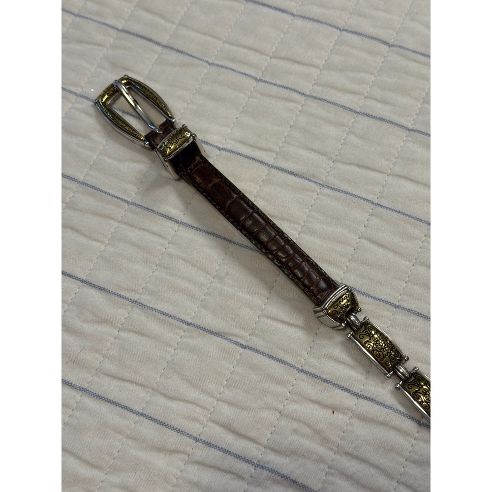 Brighton Brown Croc Leather Mixed Metal Link Belt Size 28 Two Tone Western 43908